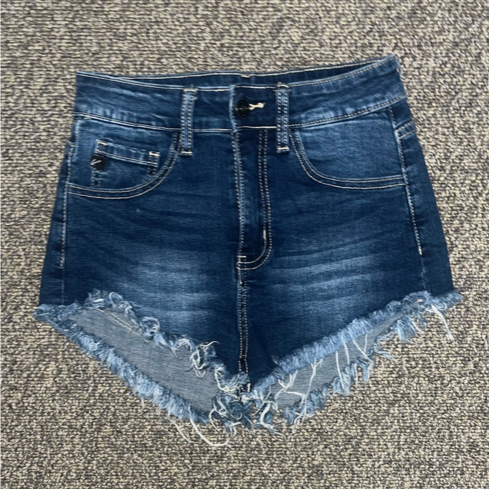 KanCan High Leg Jean Shorts with Distressed Frayed Hem